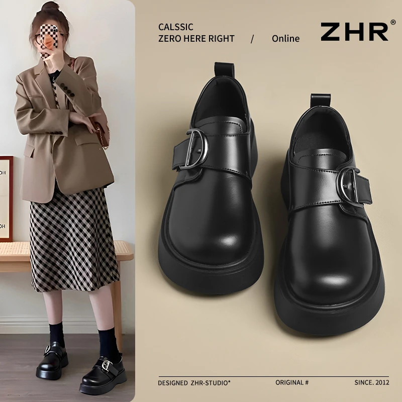 ZHR/则则全包勃肯鞋女2025春季新款厚底增高英伦小皮鞋百搭乐福鞋