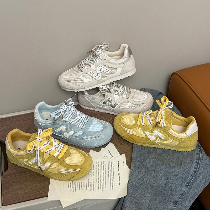 【爆款推荐】夏季新款奶油风网面透气德训鞋百搭休闲运动软底软面女