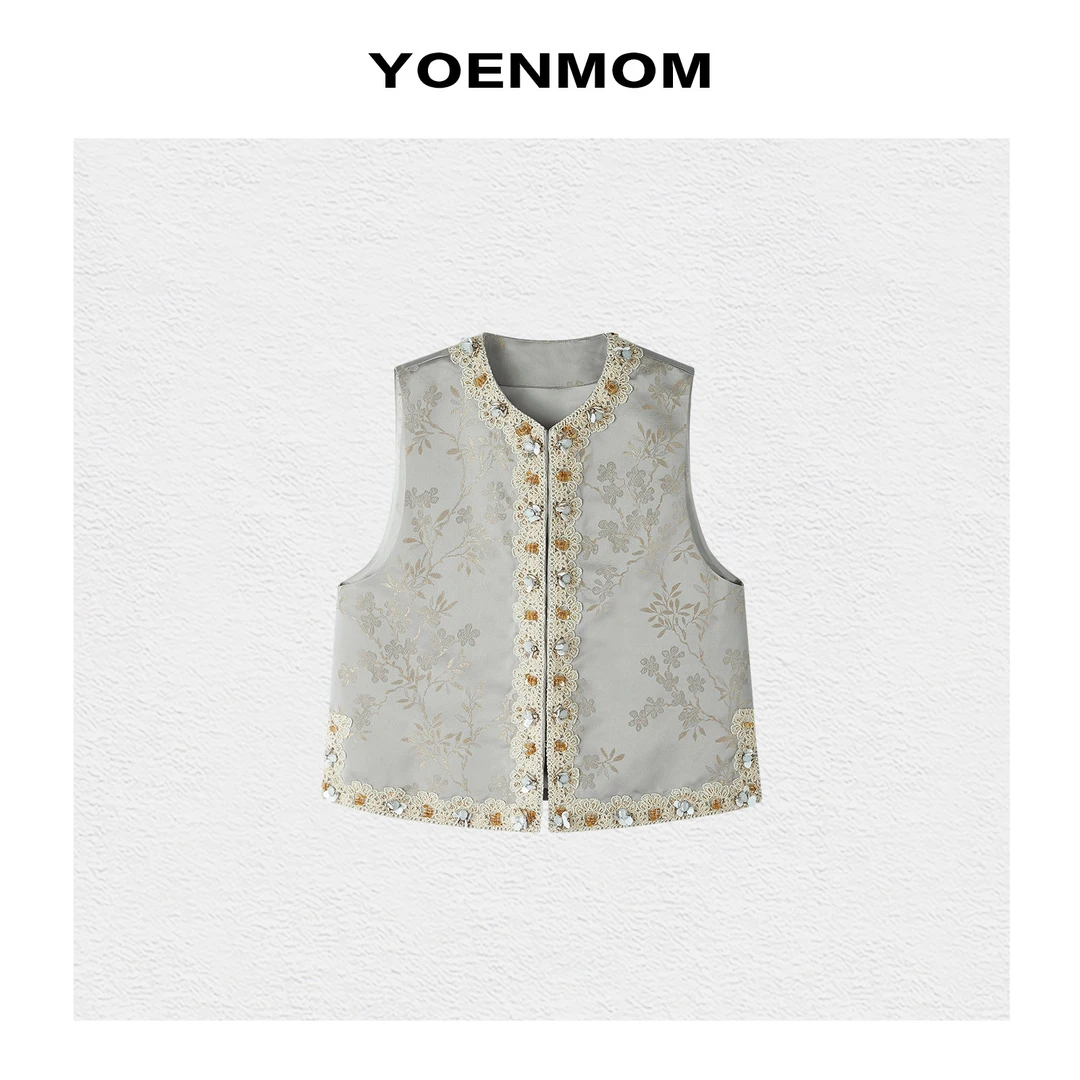 YOENMOM·珠绣曲·春季新品 重工珠片刺绣蕾丝边雅致韵味国风马甲