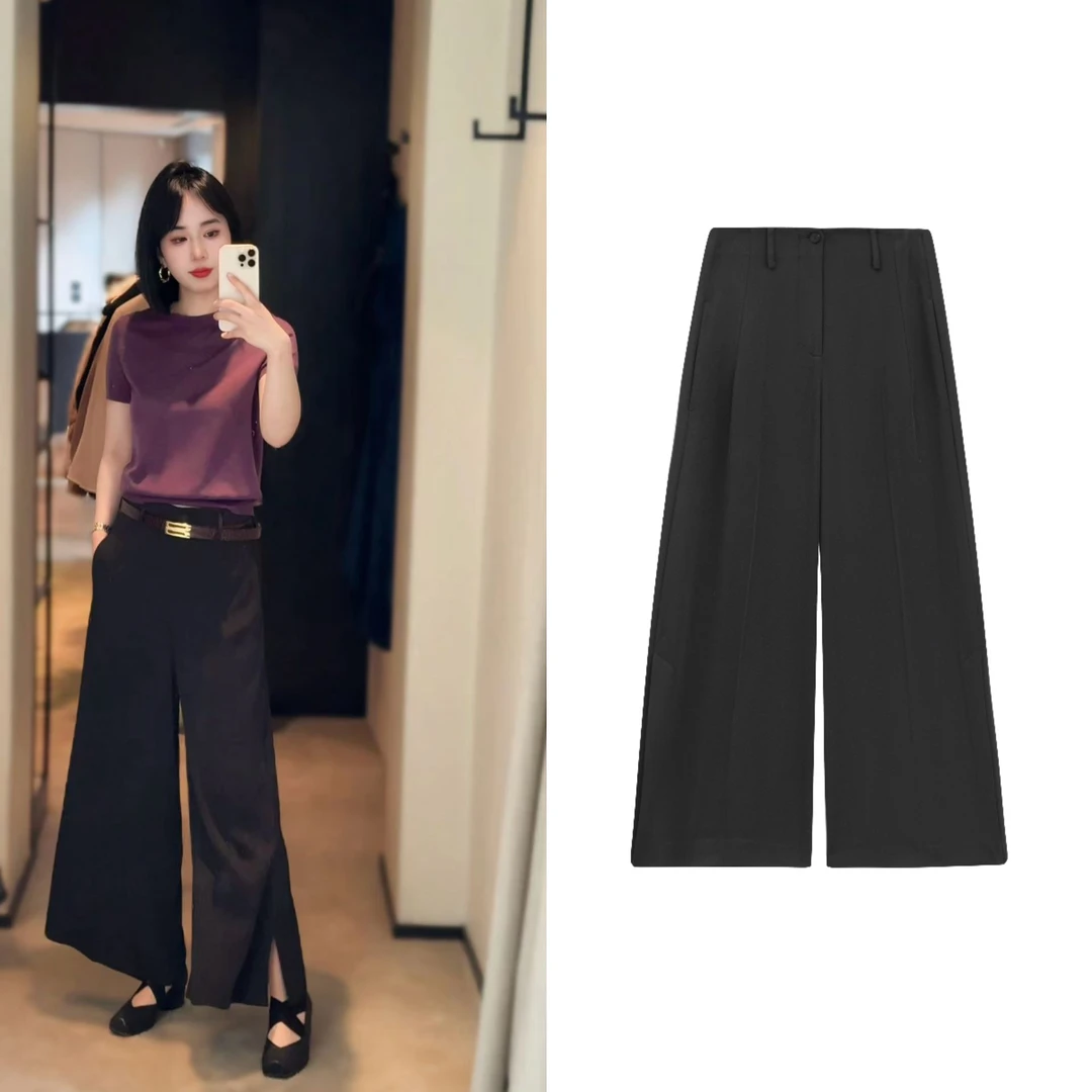 意大利Chiara Serenelli  新款醋酸开衩阔腿裤 W4P22AE627