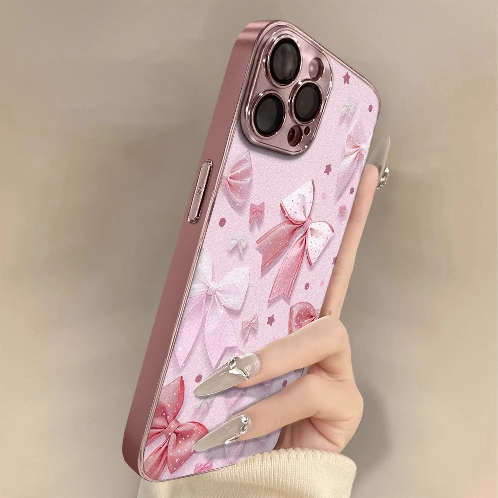 粉色蝴蝶结适用16promax手机壳iPhone15防摔14plus小众可爱小清新