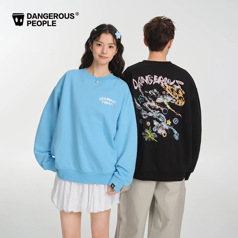 Dangerouspeople薛之谦dsp星星刺绣潮酷印花圆领卫衣宽松百搭上衣