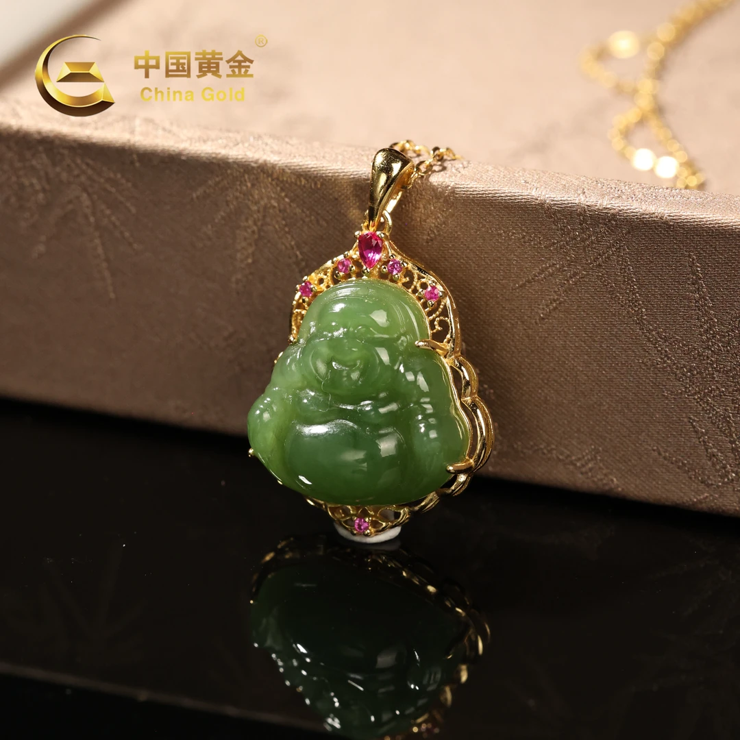 【中国黄金】S925银和田玉碧玉佛公吊坠-D8848-【北】