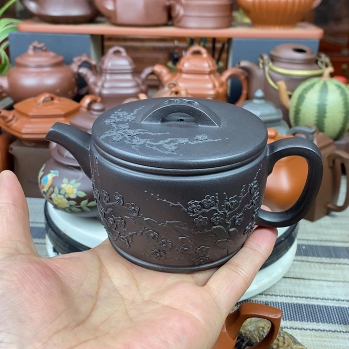 紫砂茶壶梅花汉瓦260CC原矿五色土黑料特价
