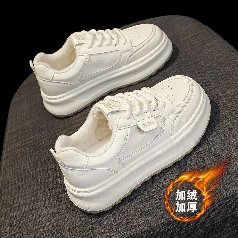 棉鞋女款2025新款冬季加绒小白鞋百搭厚底学生休闲板鞋防滑二棉鞋