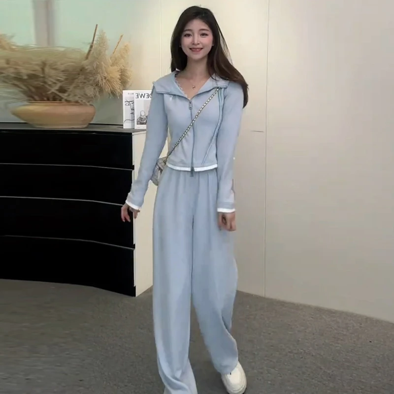 高含棉设计感时尚运动服套装女2025年春秋季新款韩版简约两件套潮