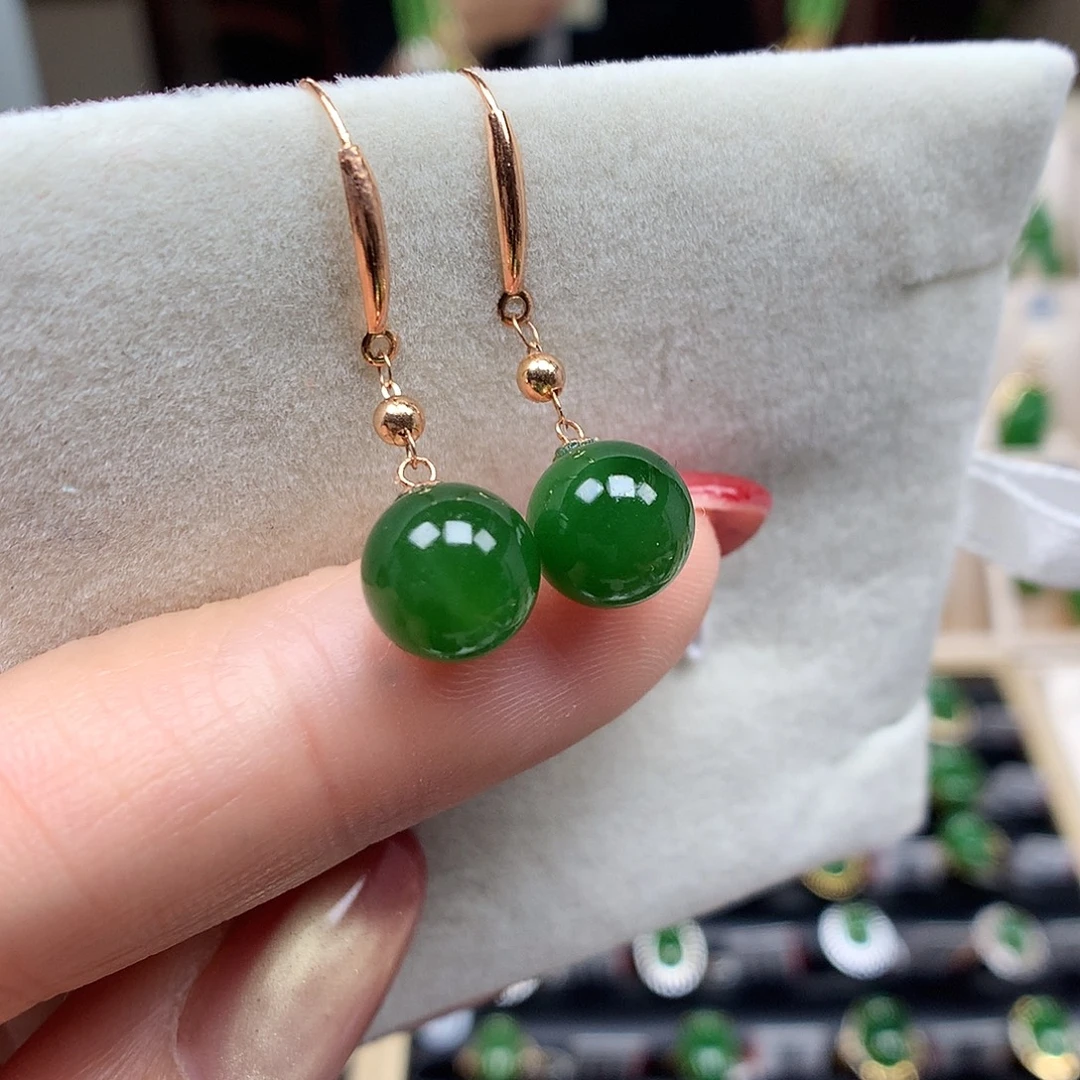 和田玉（碧玉）18K金镶嵌耳饰