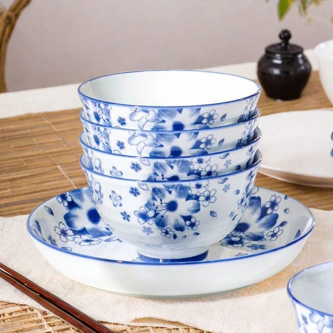 4.5寸日式青花高温陶瓷家用碗创意中式釉下彩防烫米饭碗超市同款