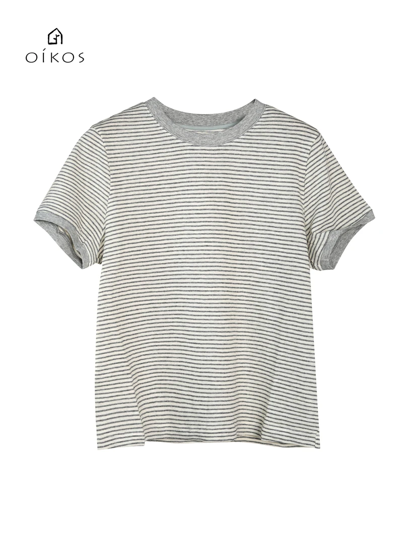 OIKOS春夏短袖休闲简约短袖圆领条纹百搭T恤5H31A4191