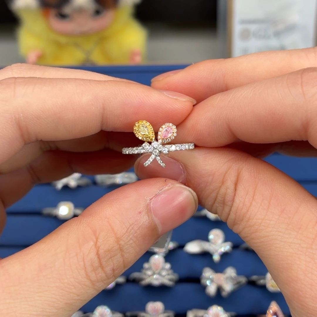 18K金镶嵌钻石戒指/指环粉钻戒指