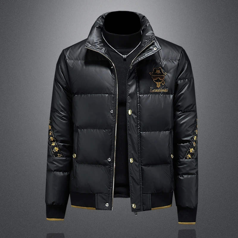 2025冬季白鸭绒羽绒服男印花外套潮加厚欧洲站高端轻奢短款高级感