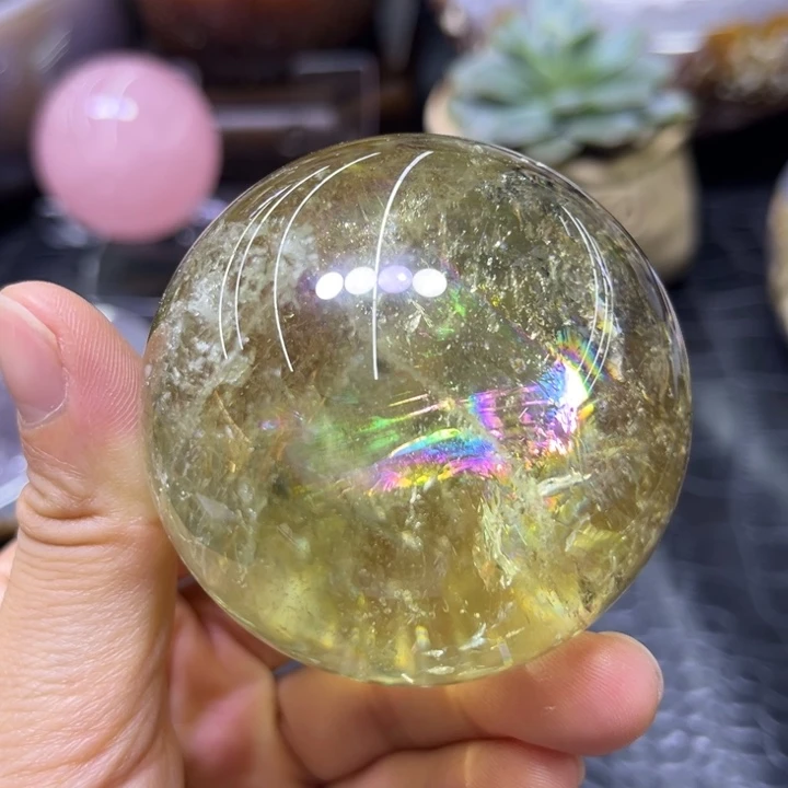 未镶嵌珠宝半成品水晶爆彩黄水晶球