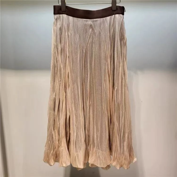 SS25689  Time夏季双层晶莹纱花苞半身裙