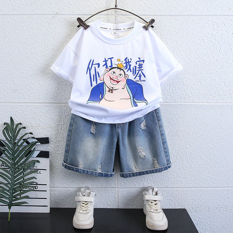 你打我噻太乙真人男童装短袖套装2025新款洋气男宝夏季时髦两件套