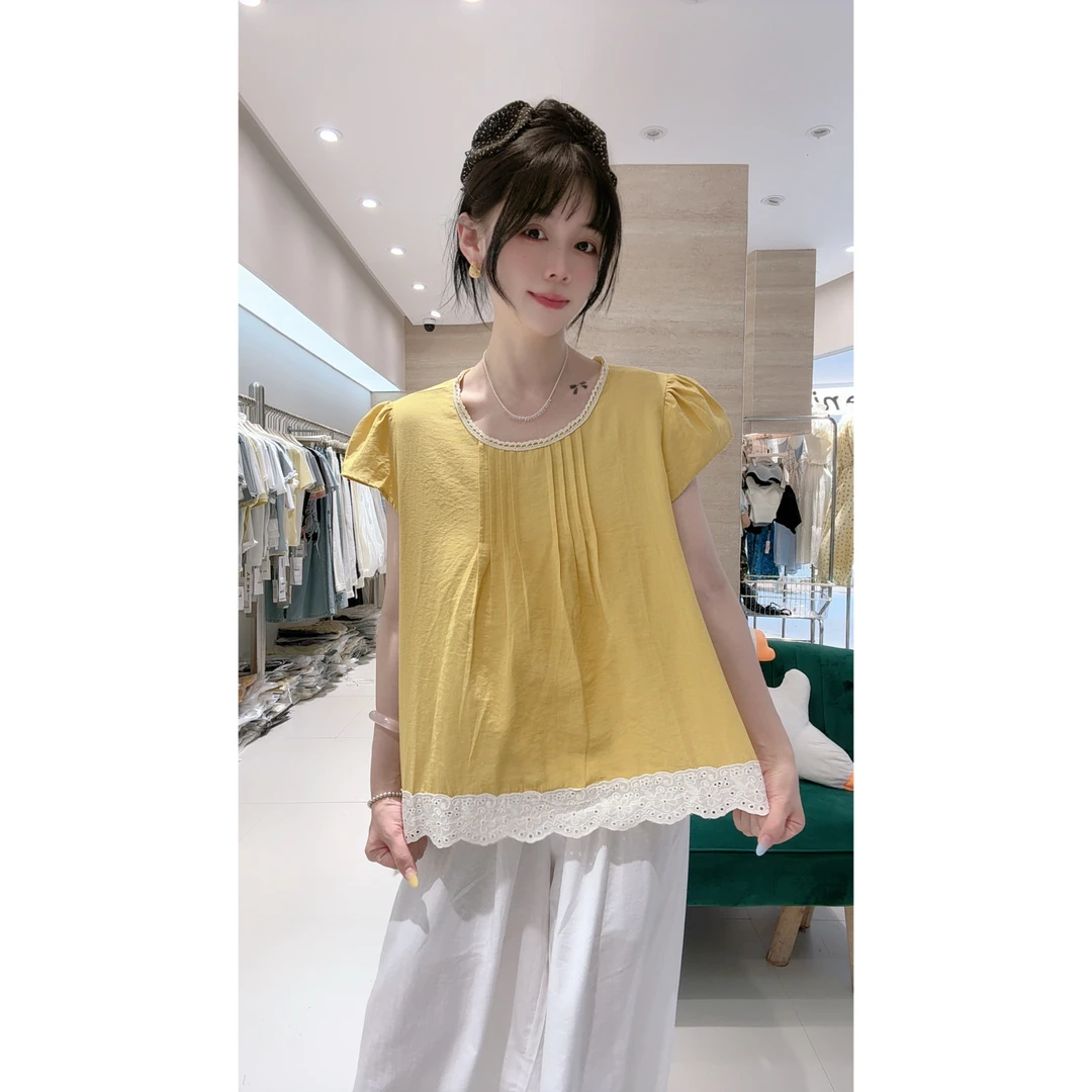 6583简约蕾丝边棉料衬衣