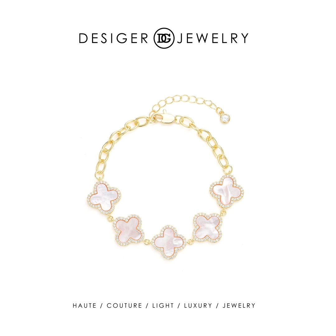 【粉黛回忆】Desiger轻奢设计感时尚粉贝四叶手链 F0532