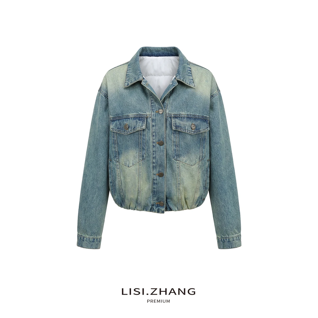LISI.ZHANG--【加厚牛仔短外套】内里充绒茧型短款牛仔外套上衣