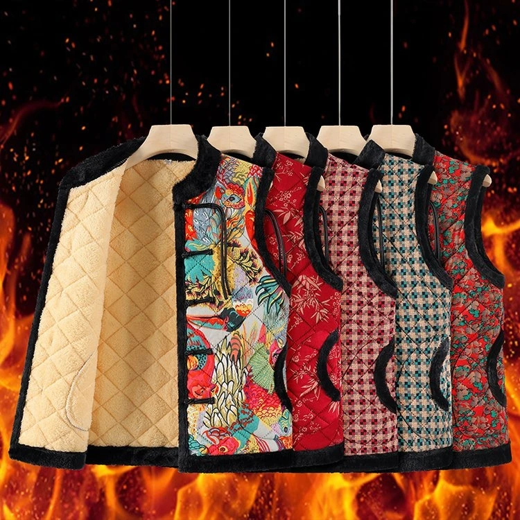 新款秋冬妈妈民族盘扣马甲中老年加厚中式复古国风坎肩外套加绒