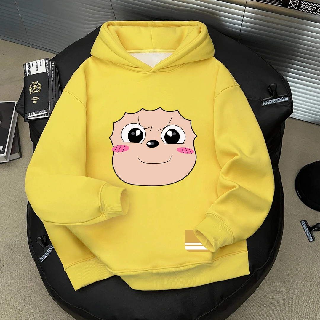 美式国潮牌可爱懒羊羊印花黄色上衣秋冬季连帽男女款休闲宽松卫衣