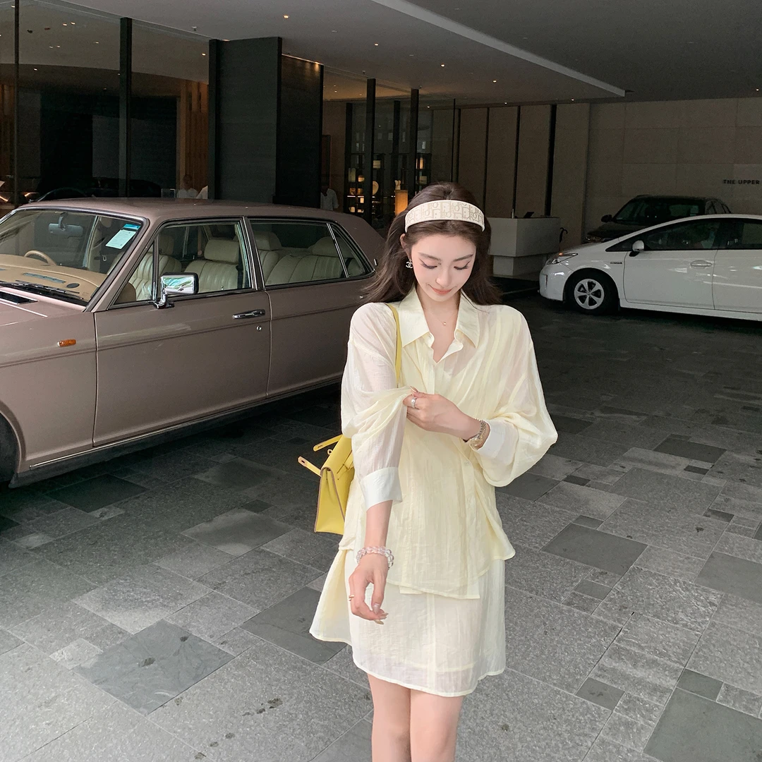 “City to beach”轻盈呼吸感度假 长袖衬衫连衣裙-时尚套装