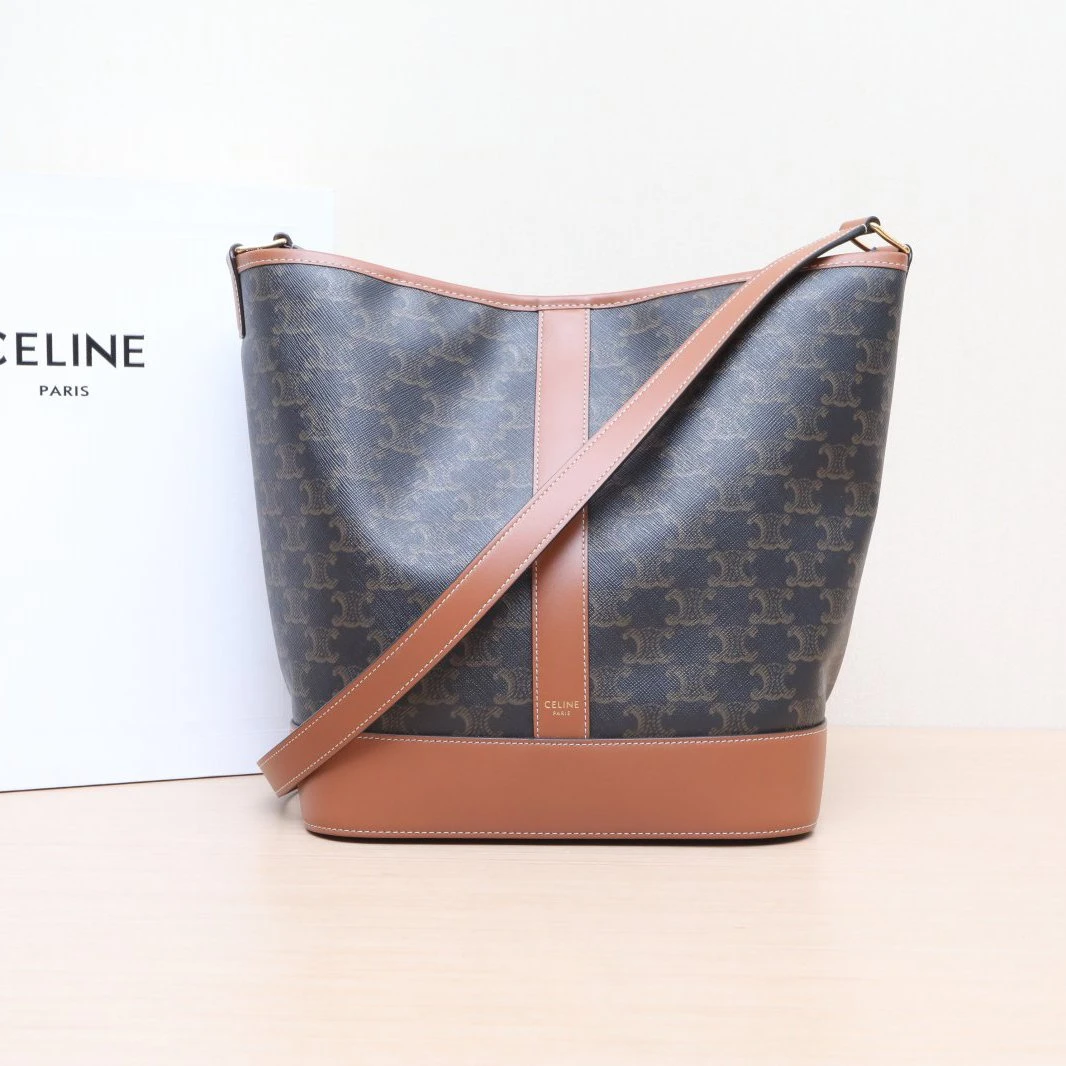 99新 Celine/思琳 水桶包 中号 27 老花 单肩包 P205335997