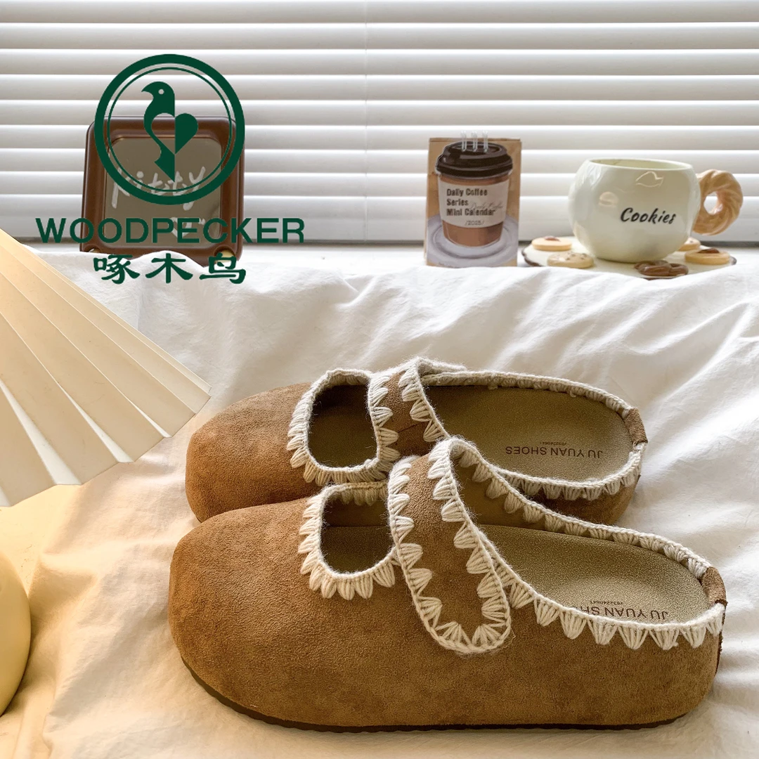 啄木鸟厚底内增高包头半拖鞋女外穿2025秋季新款刺绣玛丽珍博肯鞋