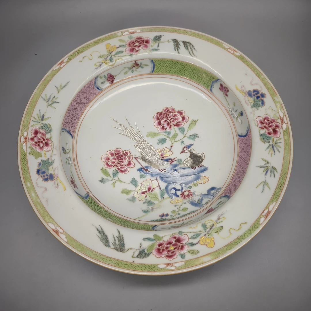 52501007*清雍正粉彩花鸟纹盘/瓷器五/江苏省文物总店