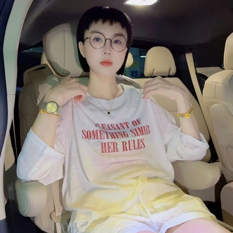 韩风小众风格（字母防晒）雪花棉印花百搭显瘦减龄夏季上衣