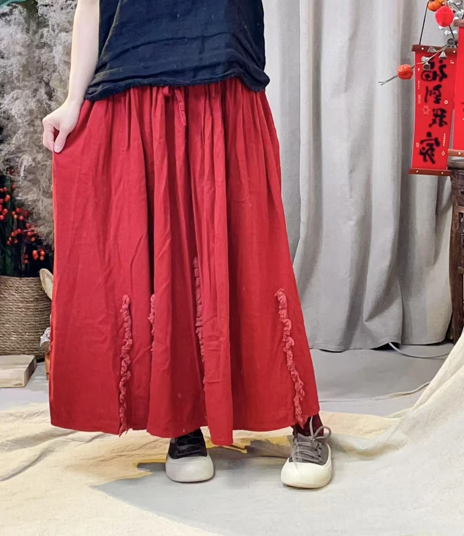 （忆南）高订亚麻手工拉毛毛半裙。裙长88