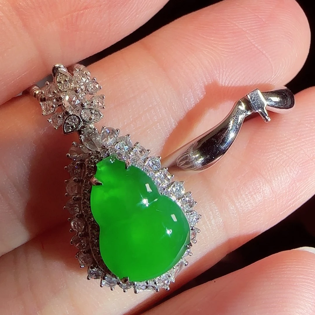 翡翠18K金镶嵌吊坠(赠链)两用款戒指