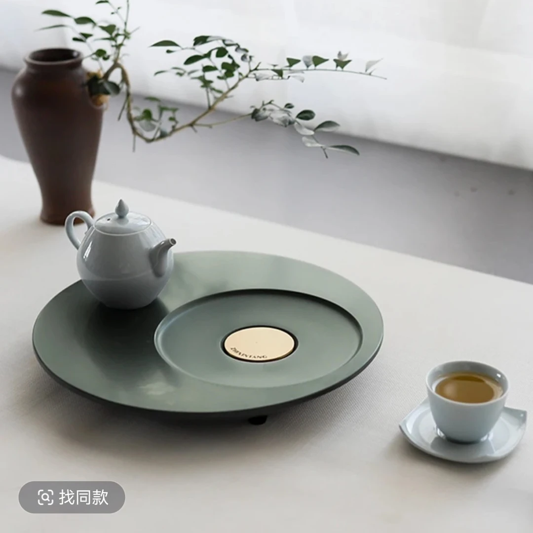 《和光同尘》天罗绿简约圆形茶盘干湿两用轻奢干泡日式小型茶海茶台
