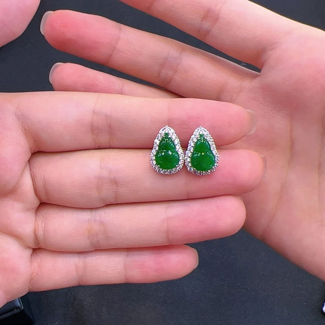 【闪购商品】翡翠18K金镶嵌耳饰葫芦耳钉
