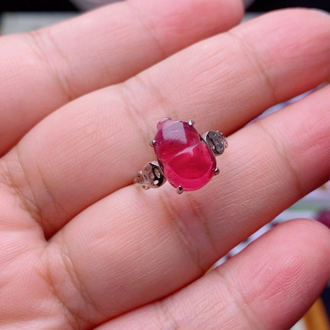 戒指银S925镶嵌碧玺碧玺