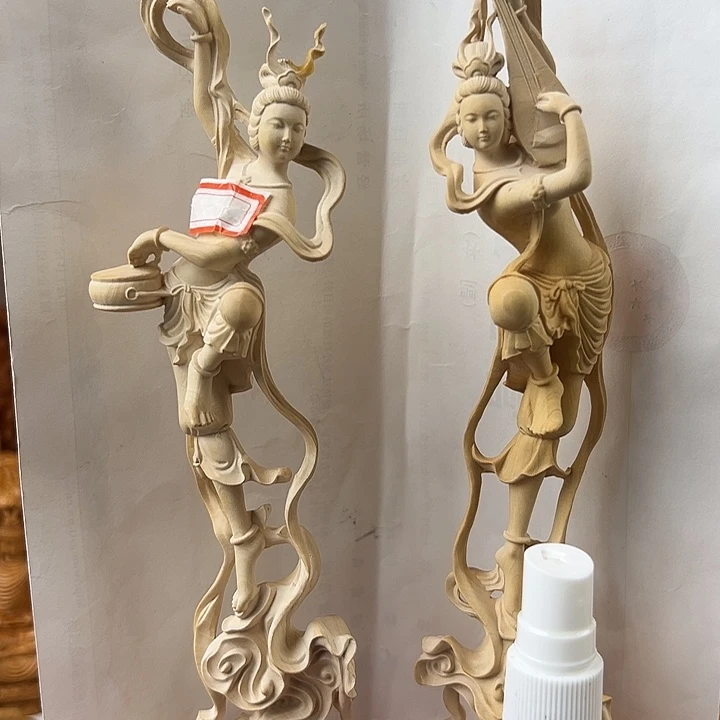 黄杨木敦煌飞天23cm摆件一对
