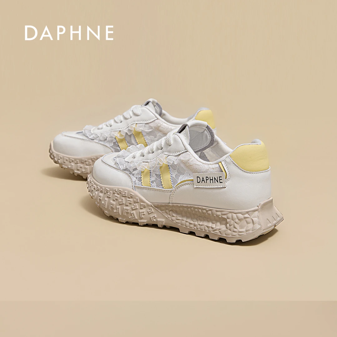 达芙妮德训鞋女款2025秋季新款蕾丝透气网鞋厚底芭蕾薄款运动女鞋