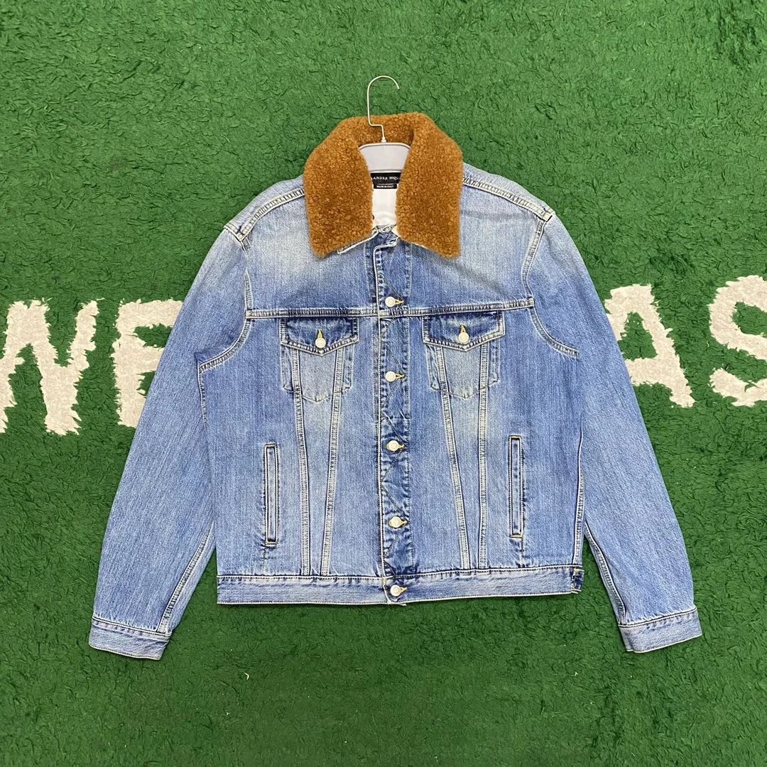 99新 Alexander McQueen/亚历山大·麦昆 毛领刺绣牛仔外套/尺码48