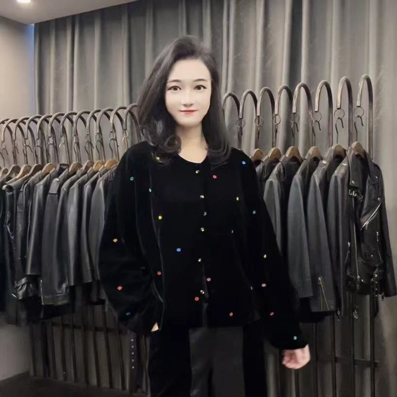 【峰姐甄选】6093【GZ】重工七彩花朵刺绣休闲丝绒单