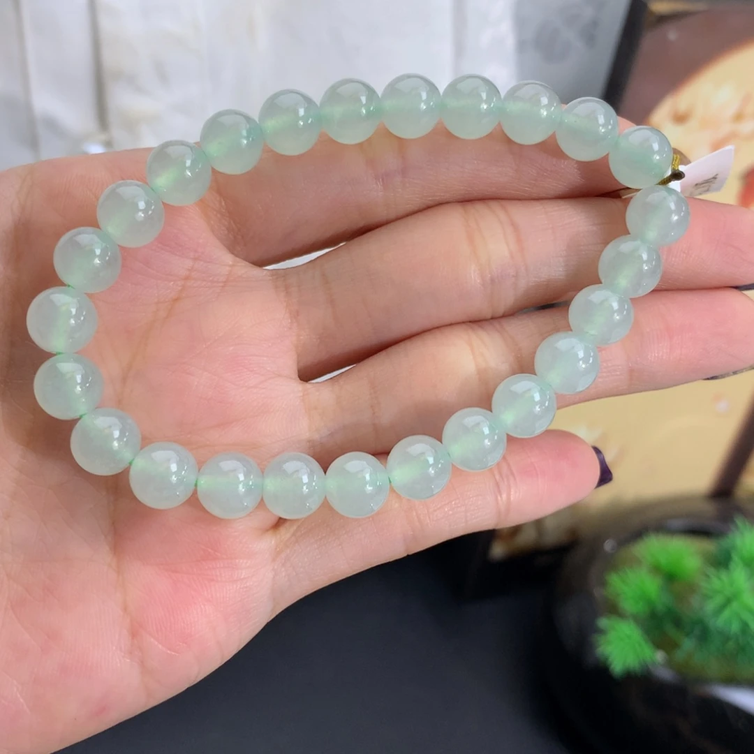 翡翠未镶嵌手串卡7.7冰胶淡淡晴手串