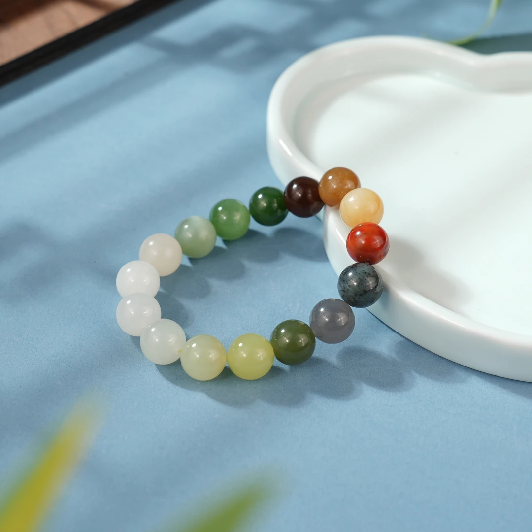 盟世玉和田玉多宝手串12mm/15颗01271973彩色百搭时尚单圈手串珠