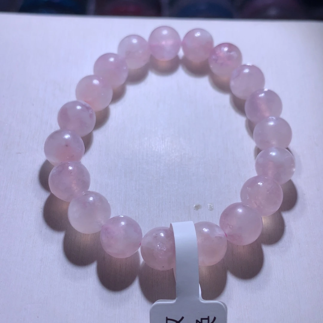 银S925镶嵌水晶手串粉祖母10m