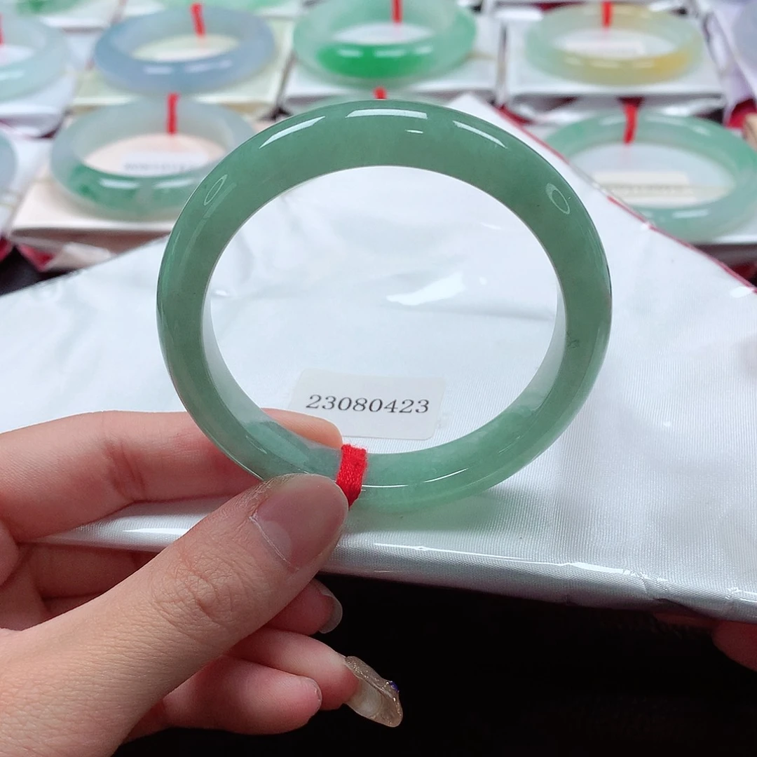 翡翠手镯未镶嵌天然a货翡翠55满绿