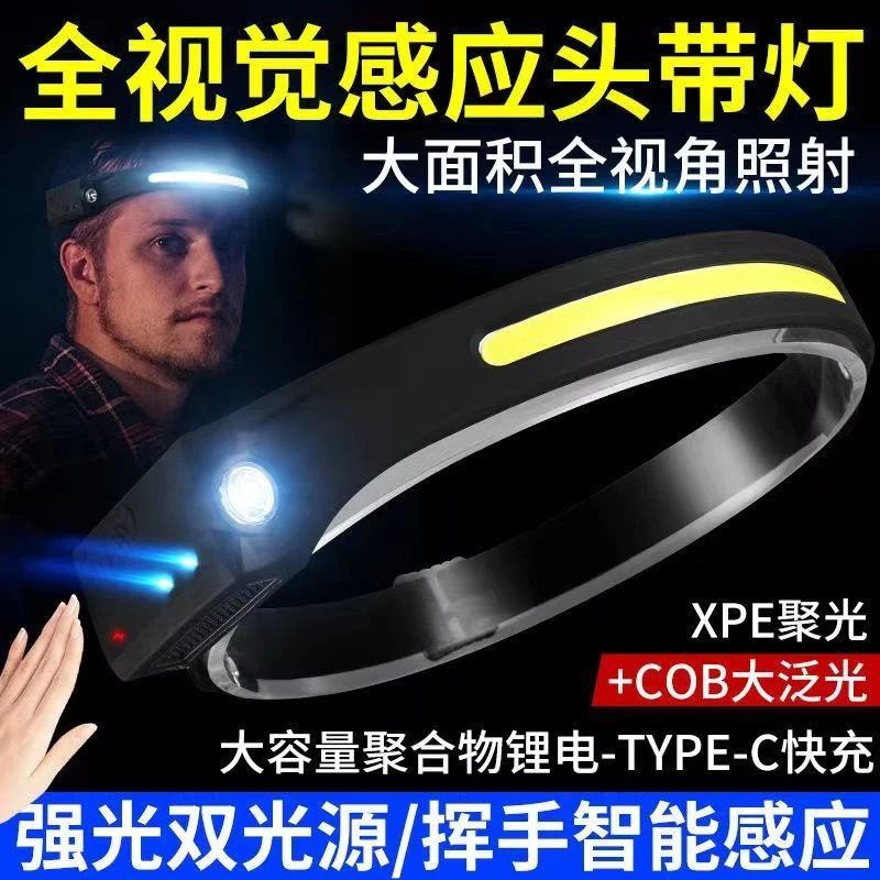 乔治巴顿强光可充电COB泛光头带灯轻便夜跑步骑行专用LED感应头灯
