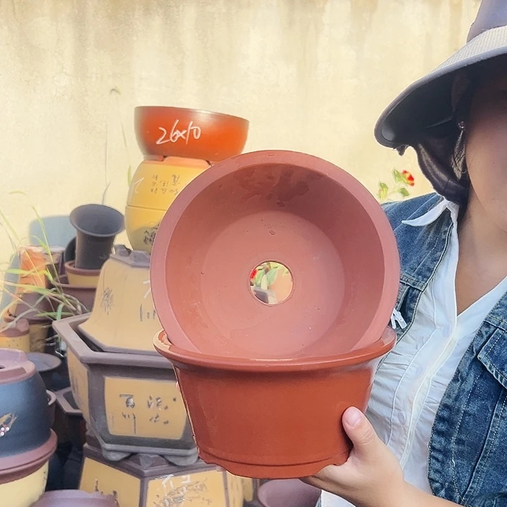 红泥碗盆大号一对