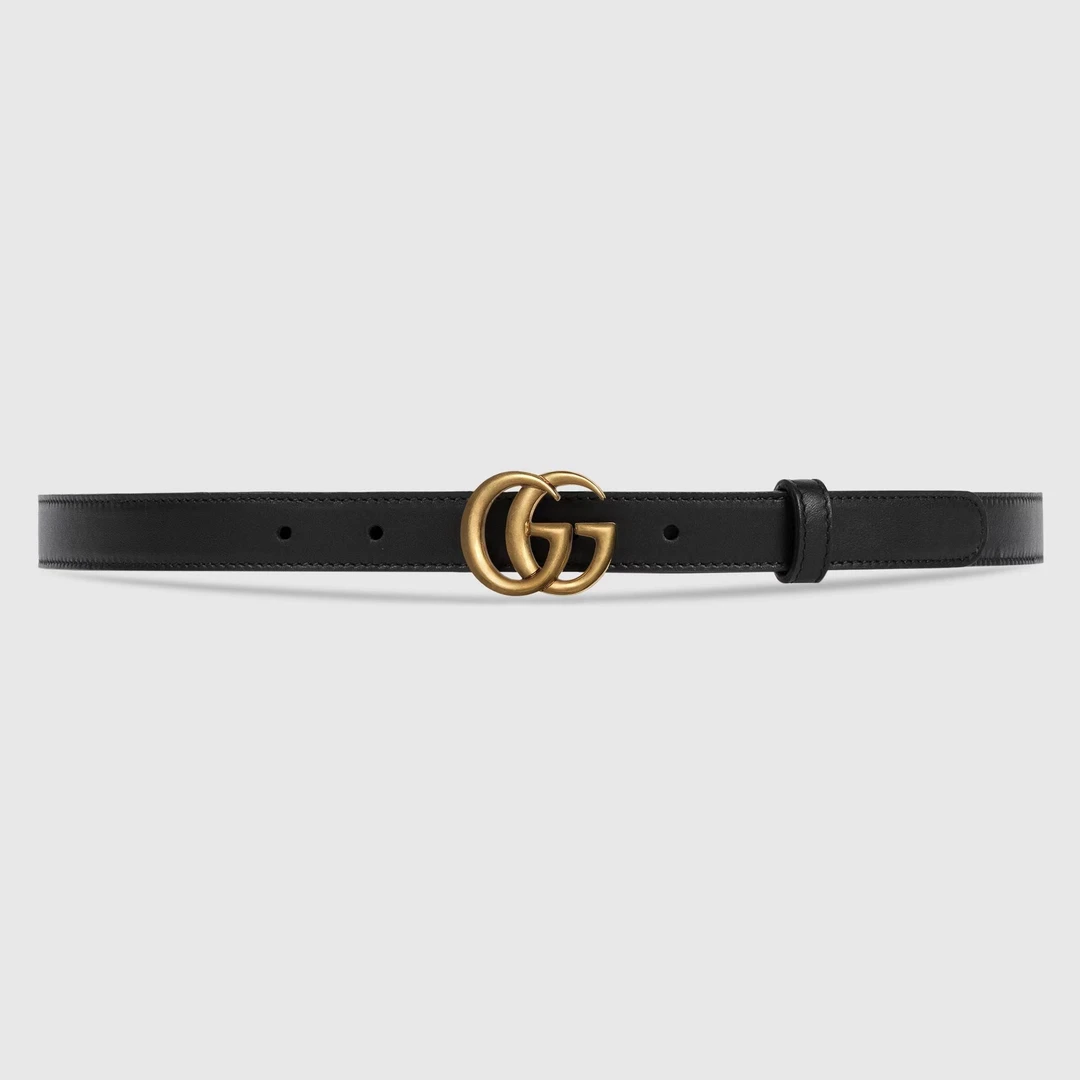 99新 GUCCI/古驰 复古金扣黑色光面女士腰带 2CM宽 时尚百搭 经典
