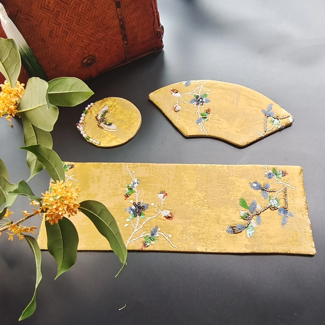 新中式高颜值刺绣加珠绣长方形茶席餐垫置物垫一个37*13