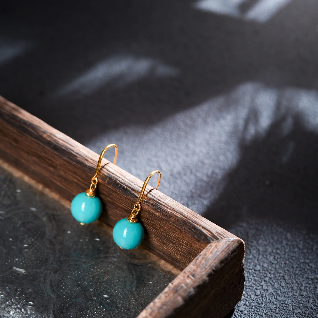 『博姐』·以宁丨绿松石高瓷暴力蓝18K金典藏级耳环约11mm*E1604