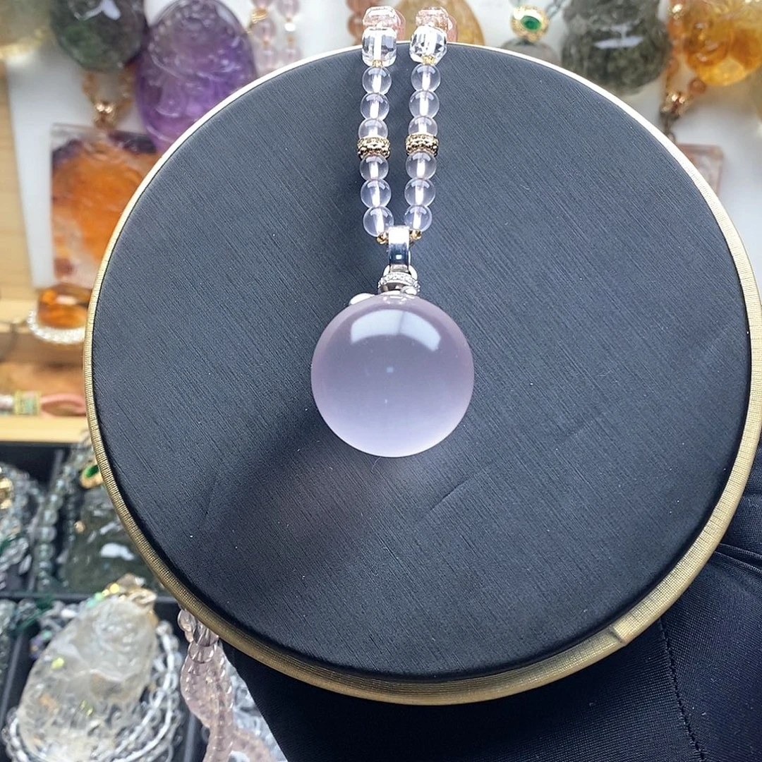 未镶嵌水晶颈饰粉水晶圆球