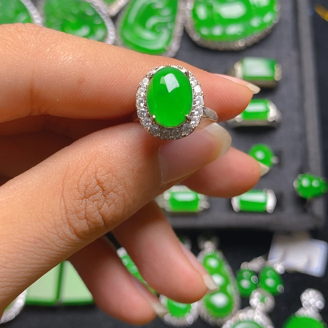 翡翠银S925镶嵌戒指戒指