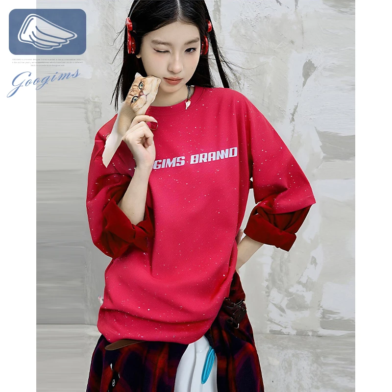 韩国Googims流星点缀短袖夏季男女同款宽松纯棉情侣款休闲上衣