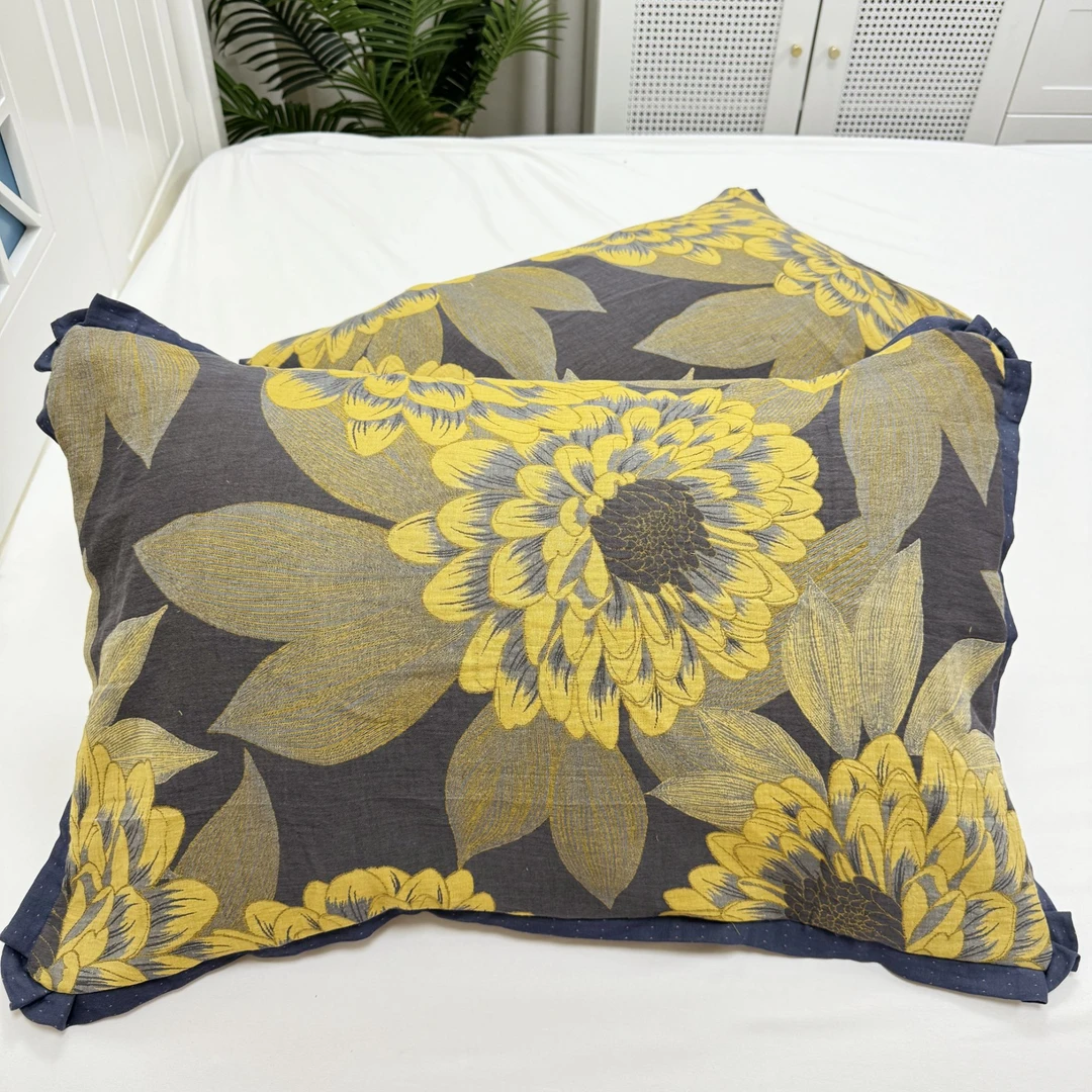 枕套【金菊映秋】48X74厘米 纯棉全棉双层纱枕套